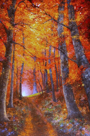 Картина под названием "PROMESSE - Forêt de…" - Joss Blanchard, Подлинное произведение искусства, Акрил Установлен на Деревян…