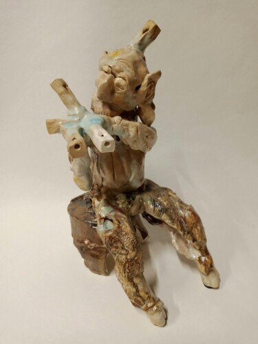 Sculpture intitulée "Faune siffleur" par Josselin Metivier, Œuvre d'art originale, Céramique