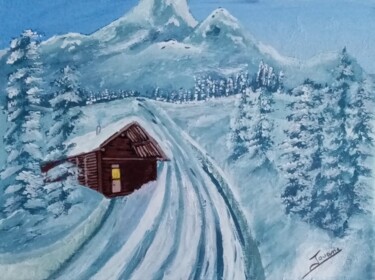 Schilderij getiteld "ma cabane au Canada" door Jouane, Origineel Kunstwerk, Acryl