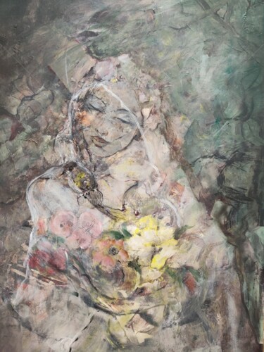 Pittura intitolato "visite d'une fée" da Joumana Hakim Fayed, Opera d'arte originale, Acrilico Montato su artwork_cat.