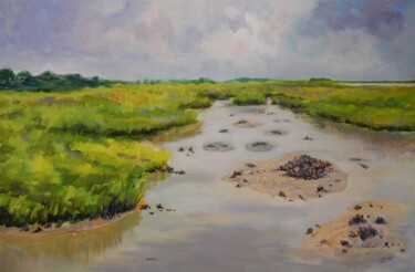 Painting titled "Low Country Morning" by Joy Parks Coats, Original Artwork, Acrylic Mounted on Wood Stretcher frame