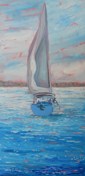 Pintura intitulada "Sailing Away" por Joy Parks Coats, Obras de arte originais, Acrílico Montado em Armação em madeira