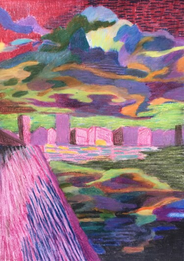 Dessin intitulée "Amsterdam skyline" par Joyce Van Den Engel, Œuvre d'art originale, Crayon