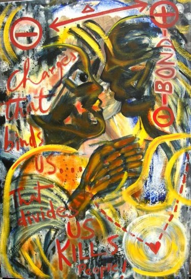Painting titled "chargeless bond" by Joy Mazumder, Original Artwork