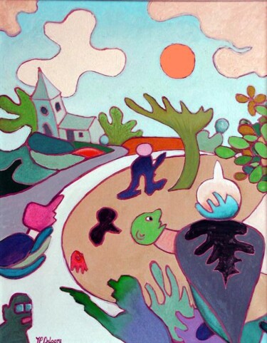 Painting titled "Village life" by Jp Deloore, Original Artwork