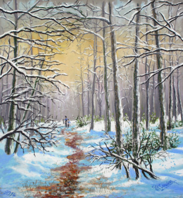 Drawing titled "Balade hivernale en…" by Jean-Pierre Cousin, Original Artwork, Pastel