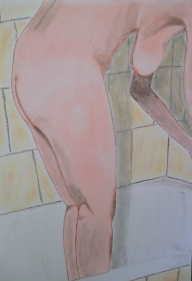 Drawing titled "Femme au bain 4" by Jean Philippe Dufau, Original Artwork, Pastel