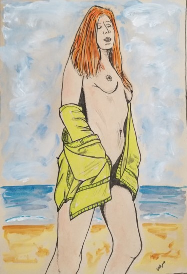 Картина под названием "Femme à la chemise…" - Jean Philippe Dufau, Подлинное произведение искусства, Акрил