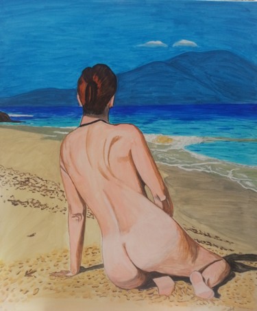 Peinture intitulée "femme-a-la-plage" par Jean Philippe Dufau, Œuvre d'art originale, Acrylique