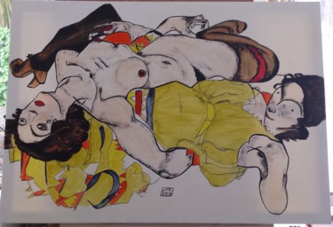 Painting titled "schiele-couple" by Jean Philippe Dufau, Original Artwork, Acrylic