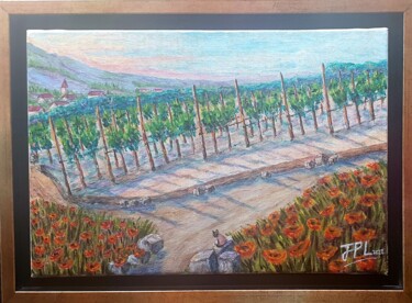 Painting titled "Vignes piémontaises" by Jean-Pierre Loubinoux, Original Artwork, Acrylic Mounted on Wood Stretcher frame