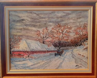 Painting titled "Campagne d'hiver" by Jean-Pierre Loubinoux, Original Artwork, Acrylic Mounted on Wood Stretcher frame