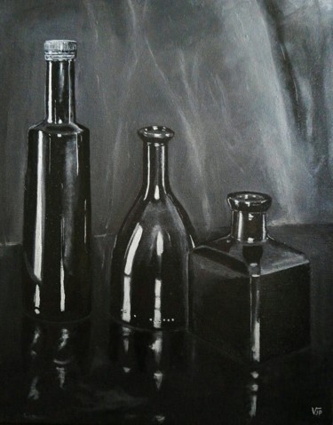 Картина под названием "Trois flacons" - Jean-Pierre Vialle, Подлинное произведение искусства, Масло