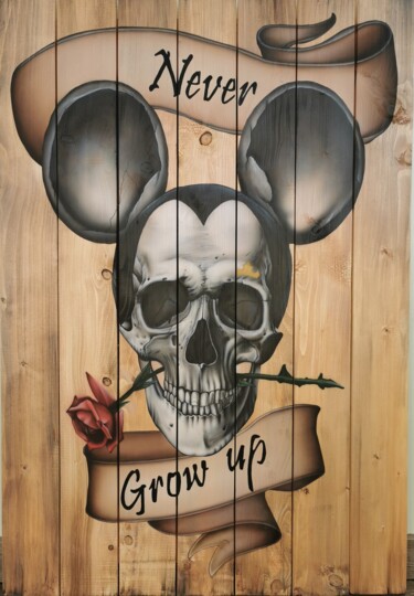 Malerei mit dem Titel "Never grow up" von Jrbrush, Original-Kunstwerk, Airbrush Auf Keilrahmen aus Holz montiert