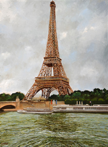 绘画 标题为“Tour Eiffel par tem…” 由Renand, 原创艺术品, 油 安装在木质担架架上