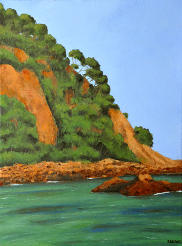 Pintura titulada "Falaises à Blanès,…" por Renand, Obra de arte original, Oleo