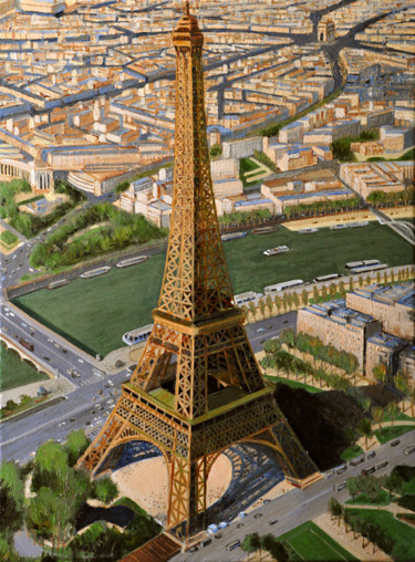 Pintura titulada "Tour Eiffel vue aér…" por Renand, Obra de arte original, Oleo