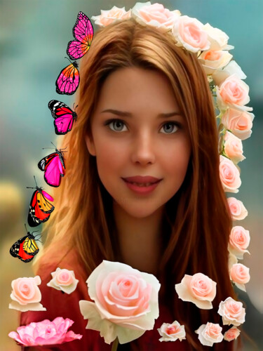 offbeat-ape904: Beautiful Forest fairy smiling, Brazil face, roses