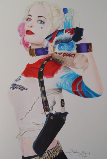 Painting titled "Harley Quinn" by Juliana Birrento, Original Artwork, Acrylic