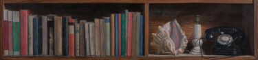 Malerei mit dem Titel "Libreria II" von Juan Álvarez Cebrián, Original-Kunstwerk, Öl Auf Holzplatte montiert