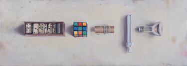 Painting titled "Composicion Lineal" by Juan Álvarez Cebrián, Original Artwork, Oil Mounted on Wood Panel