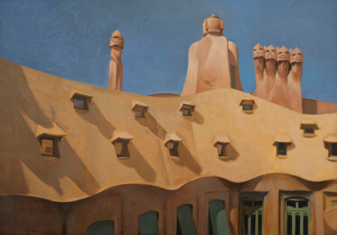 Painting titled "La Pedrera III. (Te…" by Juan Álvarez Cebrián, Original Artwork, Oil Mounted on Wood Stretcher frame