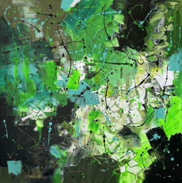 Painting titled "Emerald Ethereal" by Juan José Garay, Original Artwork, Acrylic Mounted on Wood Stretcher frame