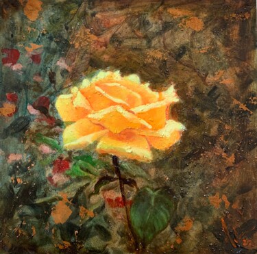 Pittura intitolato "Rosa amarilla" da Juan José Molina Gallardo, Opera d'arte originale, Olio Montato su Pannello di legno