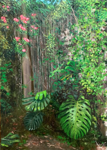 Pintura intitulada "Rincón del jardín IV" por Juan José Molina Gallardo, Obras de arte originais, Óleo
