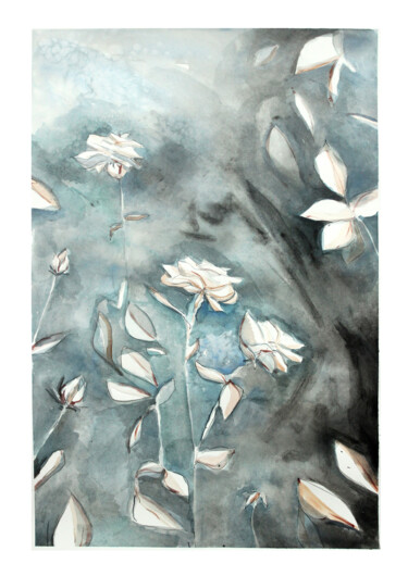 Schilderij getiteld "Garten im Mondlicht…" door Judit Fortelny, Origineel Kunstwerk, Aquarel