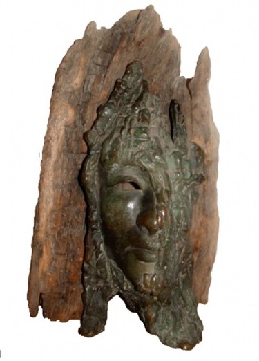 Sculpture titled "masker-brons,hout" by Judith Franken, Original Artwork