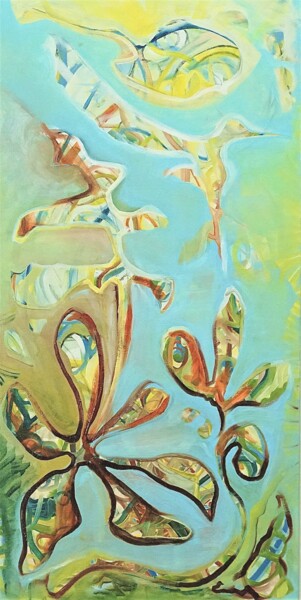 「Paradise Garden」というタイトルの絵画 Judith Riemerによって, オリジナルのアートワーク, オイル ウッドストレッチャーフレームにマウント