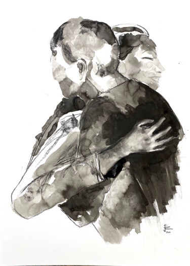 Картина под названием "Big Hug 1" - Judith Riemer, Подлинное произведение искусства, Чернила
