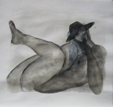 Painting titled "Woman in black hat" by Judith Ruiz, Original Artwork, Ink