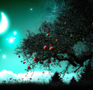 "Apples On Venus" başlıklı Dijital Sanat Judith Simonis tarafından, Orijinal sanat, AI tarafından oluşturulan görüntü