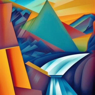 Arte digital titulada "Waterfall Abstract" por Judith Simonis, Obra de arte original, Imagen generada por IA