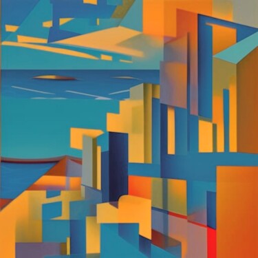数字艺术 标题为“City By The Sea Abs…” 由Judith Simonis, 原创艺术品, AI生成的图像