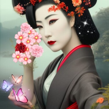 Digitale Kunst getiteld "Perfect Geisha" door Judith Simonis, Origineel Kunstwerk, 2D Digital Work