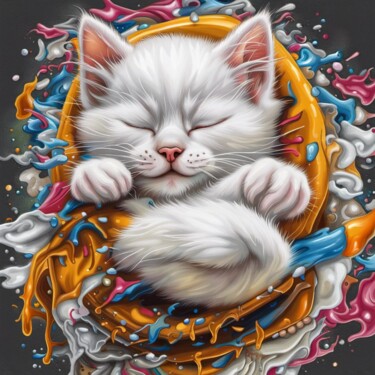 Arte digital titulada "Fluffy Sleep" por Judith Simonis, Obra de arte original, Imagen generada por IA