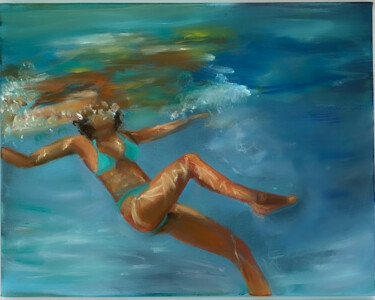 Painting titled "Enjoying the Water" by Judy Rioux, Original Artwork, Oil