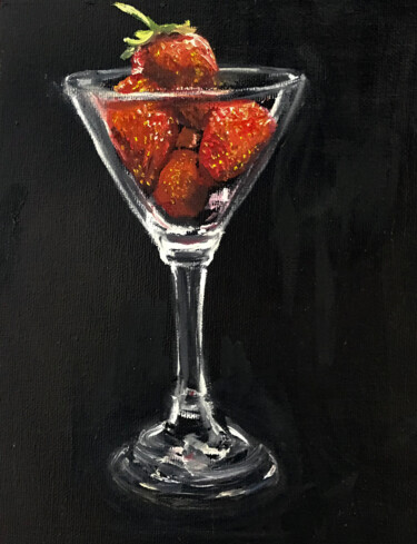 Ζωγραφική με τίτλο "Strawberry Martini" από Judy Rioux, Αυθεντικά έργα τέχνης, Λάδι