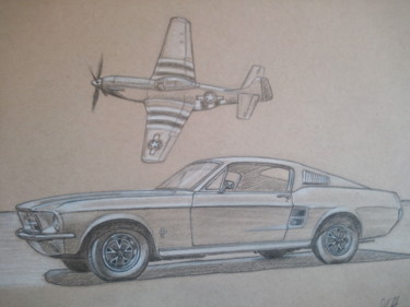 Desenho intitulada "1967 Ford Mustang s…" por Jg, Obras de arte originais, Lápis
