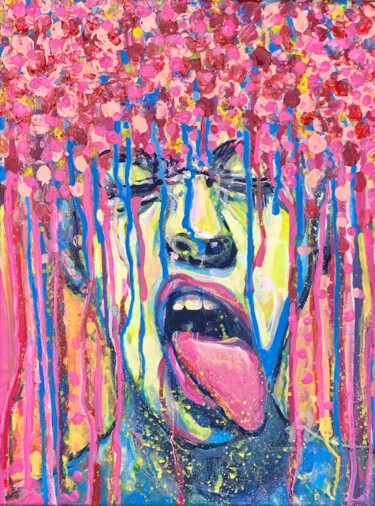 Ζωγραφική με τίτλο "Pop art colorful fa…" από Julia Brinkfrau, Αυθεντικά έργα τέχνης, Λάδι
