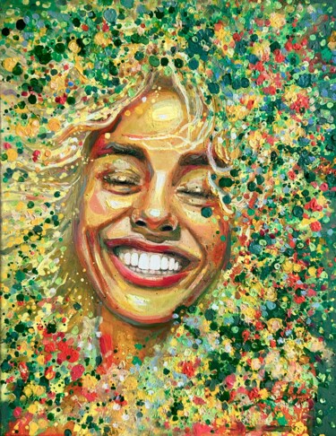 "happy woman portrait" başlıklı Tablo Julia Brinkfrau tarafından, Orijinal sanat, Petrol