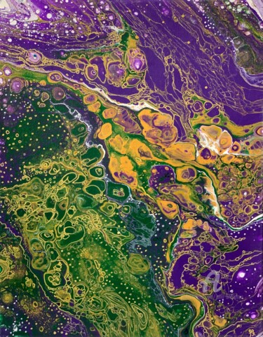 Malerei mit dem Titel "Purple green gold p…" von Julia Brinkfrau, Original-Kunstwerk, Acryl
