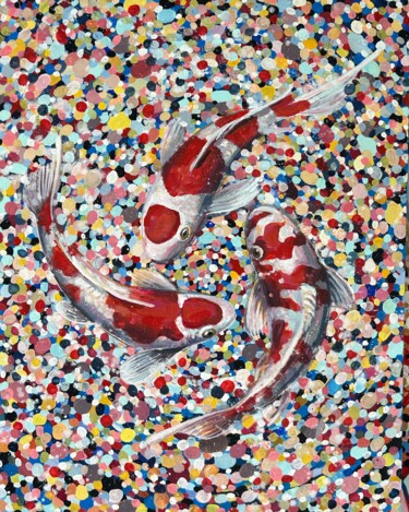 Картина под названием "Large koi fish pain…" - Julia Brinkfrau, Подлинное произведение искусства, Акрил