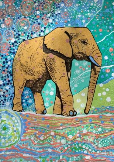 Schilderij getiteld "Colorful elephant p…" door Julia Brinkfrau, Origineel Kunstwerk, Acryl