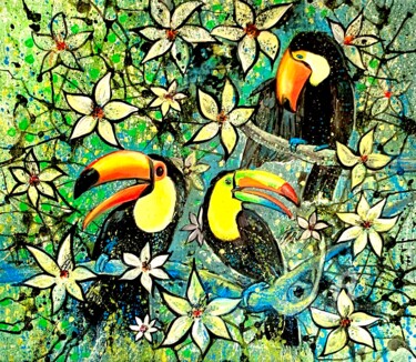 Painting titled "Paradies birds pain…" by Julia Brinkfrau, Original Artwork, Acrylic