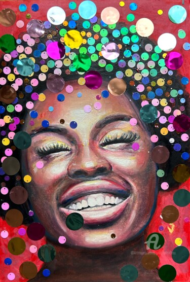 Pintura titulada "Black lauphing woman" por Julia Brinkfrau, Obra de arte original, Oleo