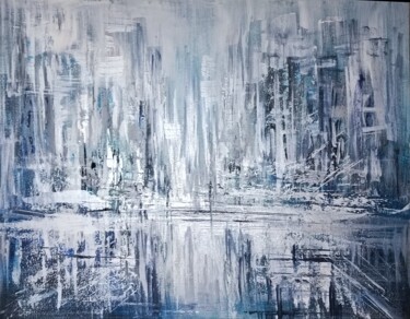 Painting titled "Winter City" by Julia Britvich, Original Artwork, Acrylic Mounted on Wood Stretcher frame